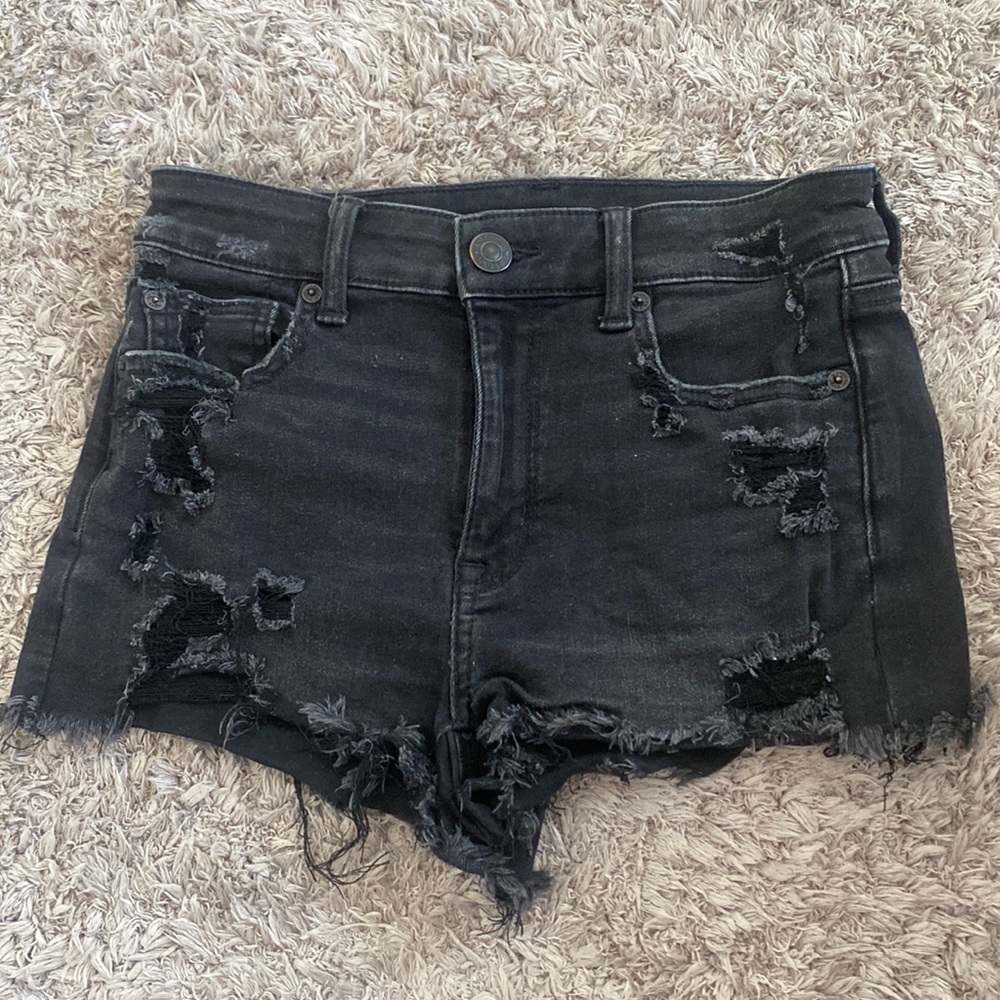American Eagle black distressed jean shorts